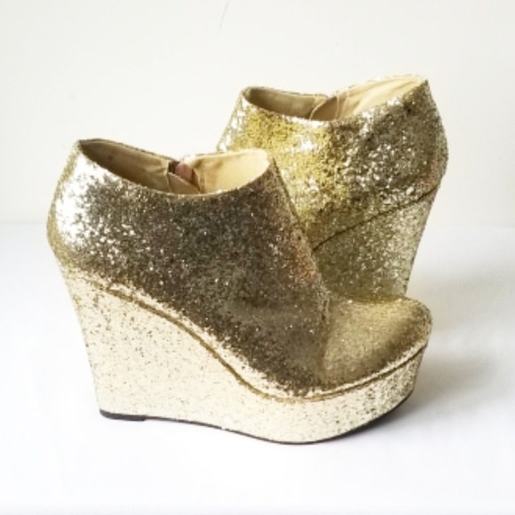 glitter wedge boots